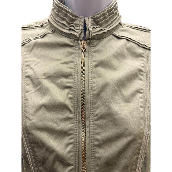 White House Black Market Womens Band Jacket 2 Washed Green Military Moto Zip - Picture 2 of 5